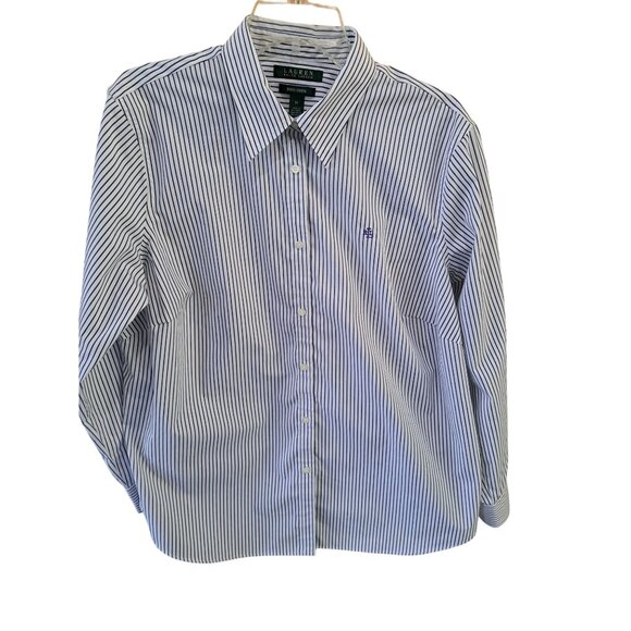 Lauren Ralph Lauren Womens Non-Iron Striped Button-Down Shirt 1X Cotton - Picture 1 of 12